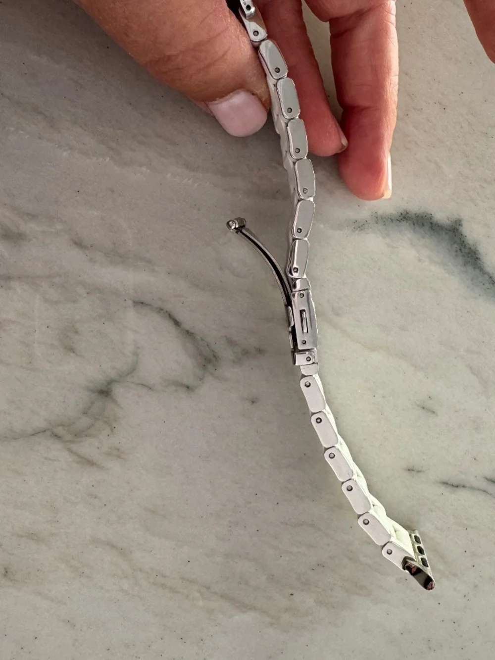 EUC Michele White and Silver-Tone Link Apple Watch band